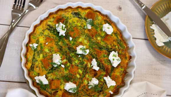 asparagus and pumpkin frittata with herbs and goat's cheese