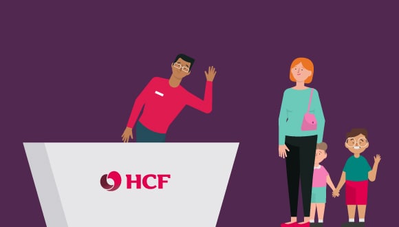 Illustration of a family visiting an HCF branch