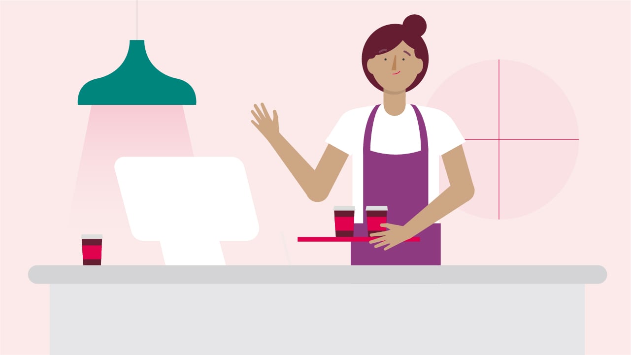 An illustration of a waiter working in a cafe.