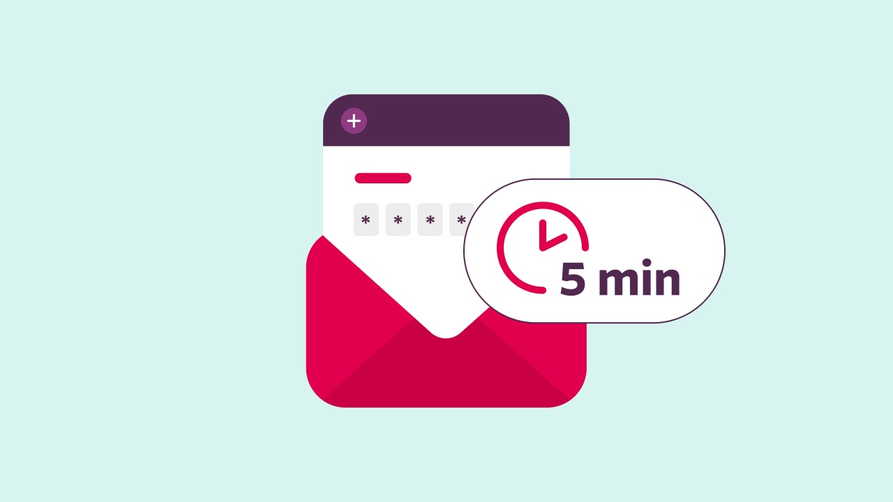 An illustration of a code being delivered with a clock timer on the side on a tinted teal background.