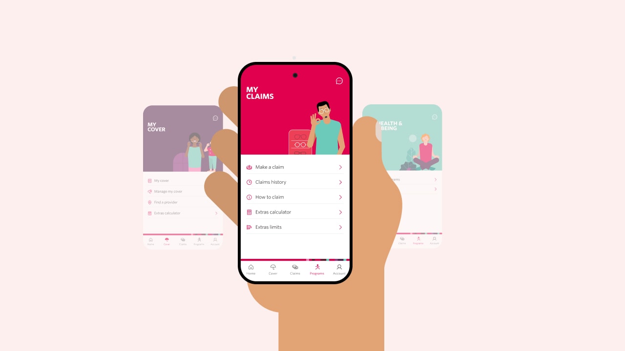 Illustration of a hand holding a smartphone while viewing the home screen of the My Membership app.