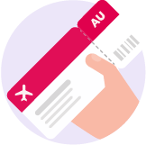 An illustration of a hand holding a plane ticket.