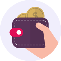A hand holding a wallet with coins