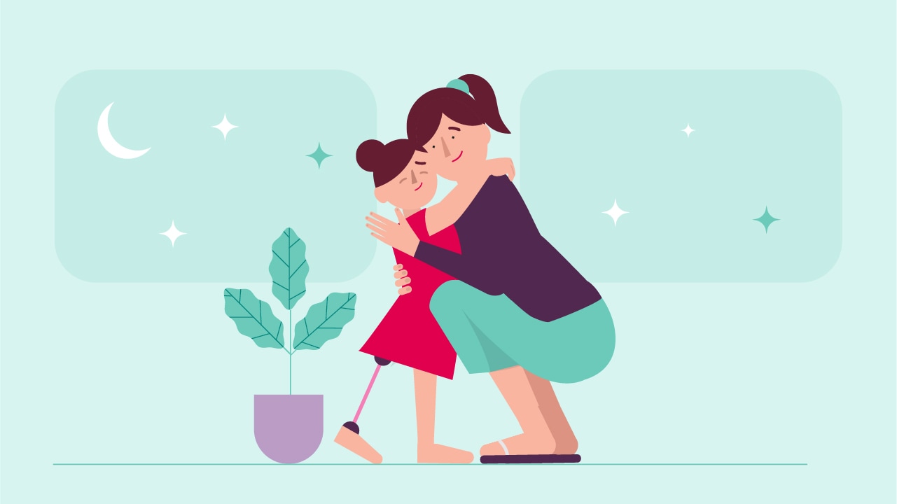 An illustration of a mother and daughter hugging.