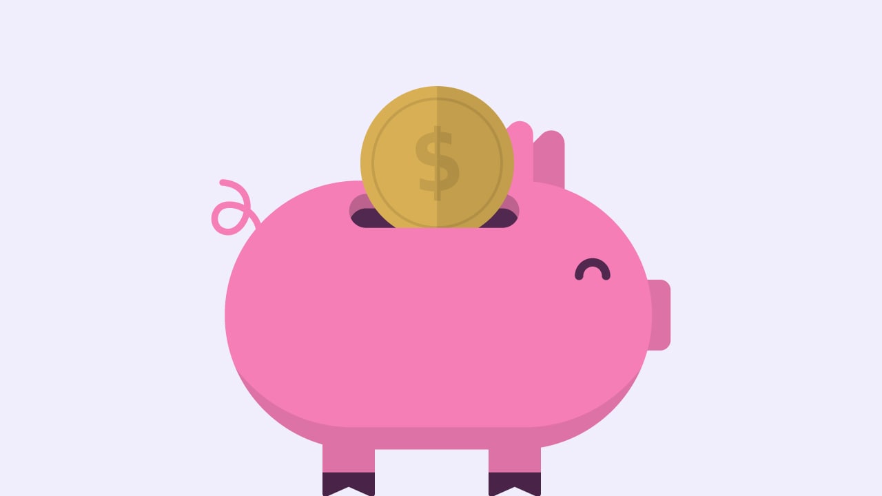 Coin going into piggy banks.