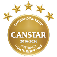 Canstar 2016-2026 outstanding value for health insurance award logo.
