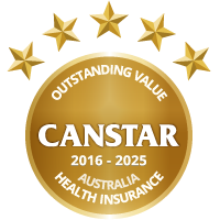 Canstar 2016-2025 outstanding value for health insurance award logo.