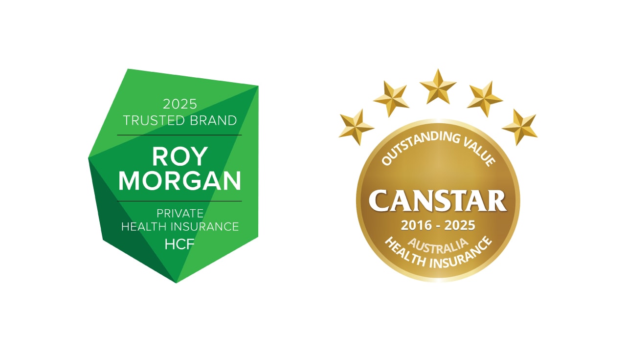 Roy Morgan 2025 most trusted brand award and Canstar 2025 outstanding value award logos.