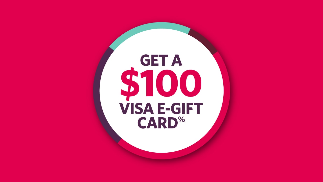 Illustration of a $100 gift card offer for overseas visitor health cover members.